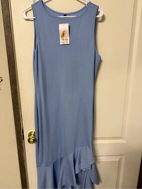 Sleeveless Sky Blue Maxi Dress with Ruffle Hem